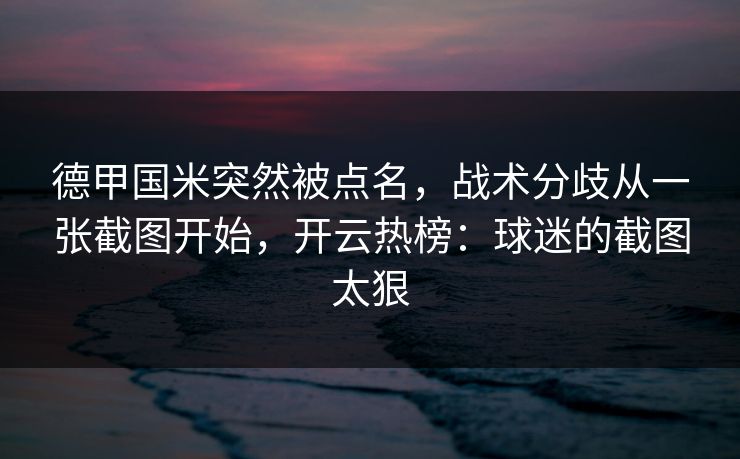 德甲国米突然被点名，战术分歧从一张截图开始，开云热榜：球迷的截图太狠